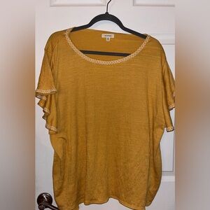 Max Studio Golden Ruffle Short Sleeve Top 2x